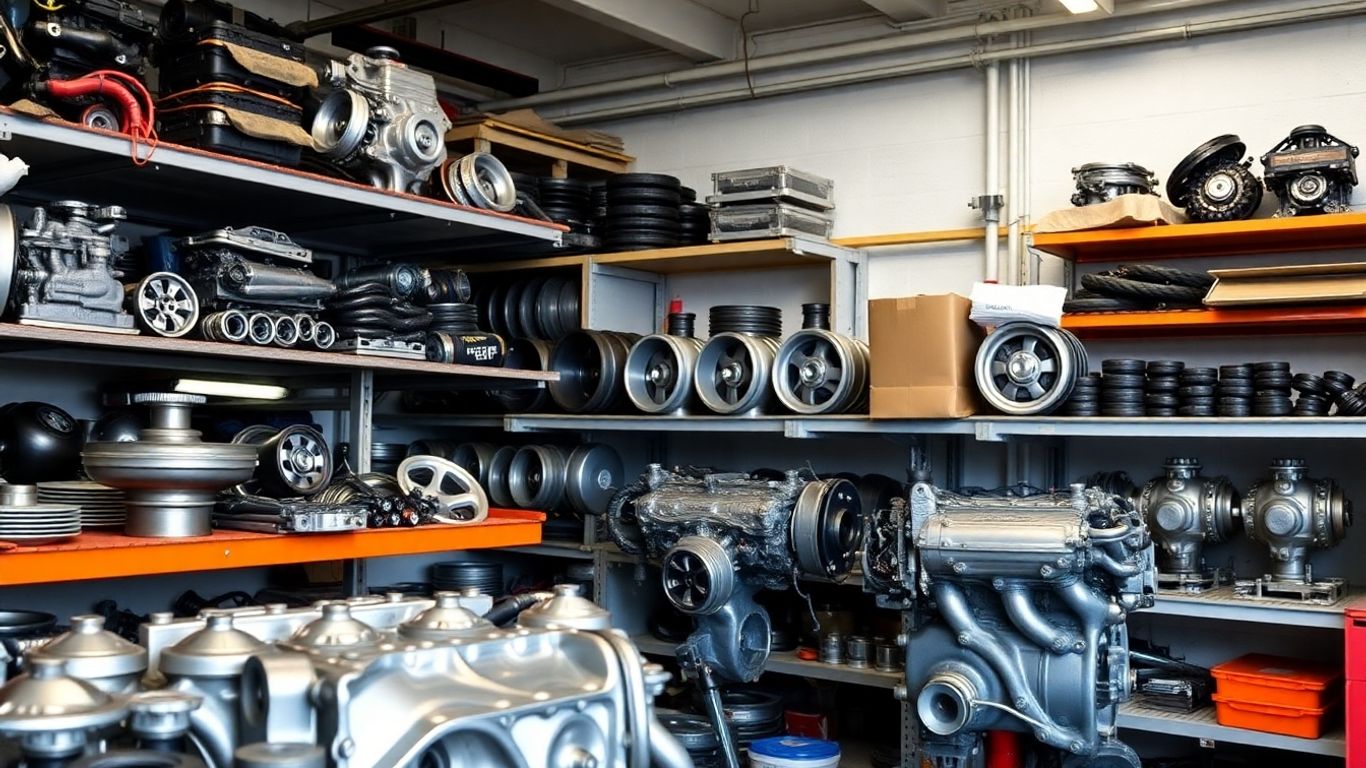 Subaru car parts in a workshop