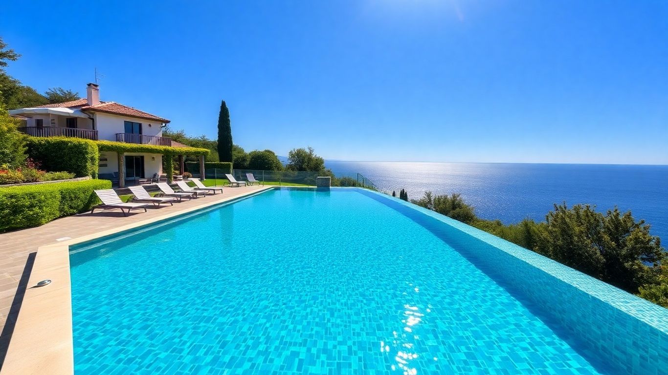 Luxury villa with infinity pool overlooking the sea.
