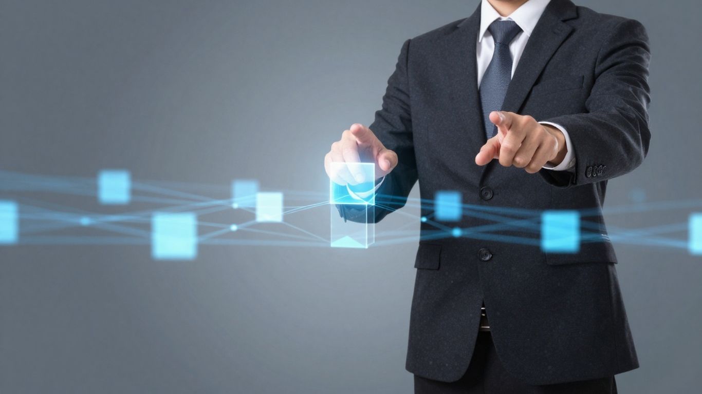 Business professional interacting with a blockchain network.