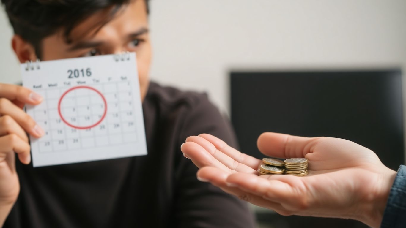 Calendar with circled date and coins