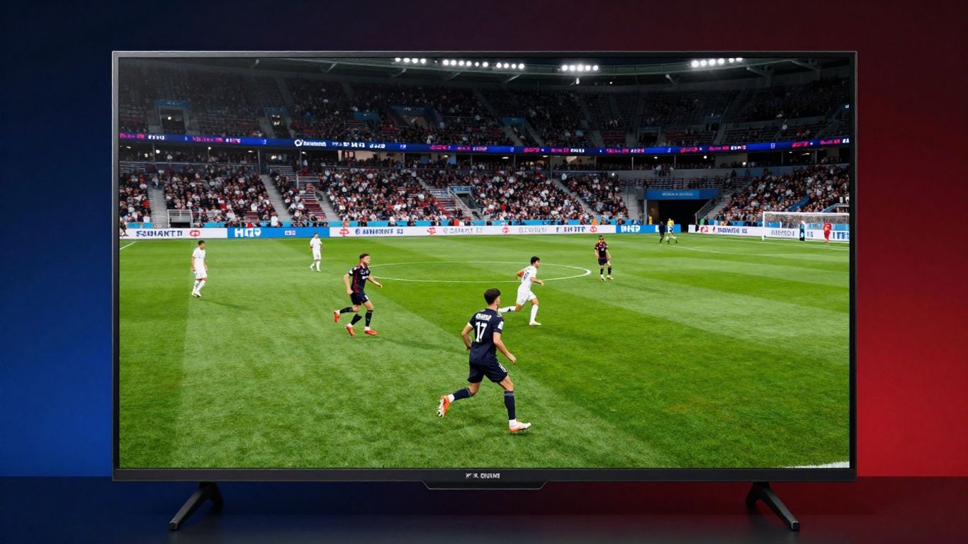 Samsung QN73F QLED TV displaying a sports game.