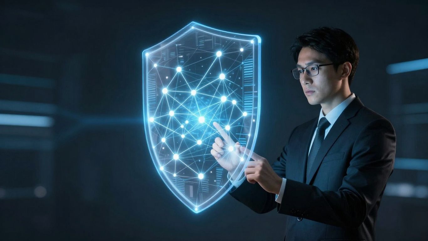 Digital shield protecting business data from cyber threats.