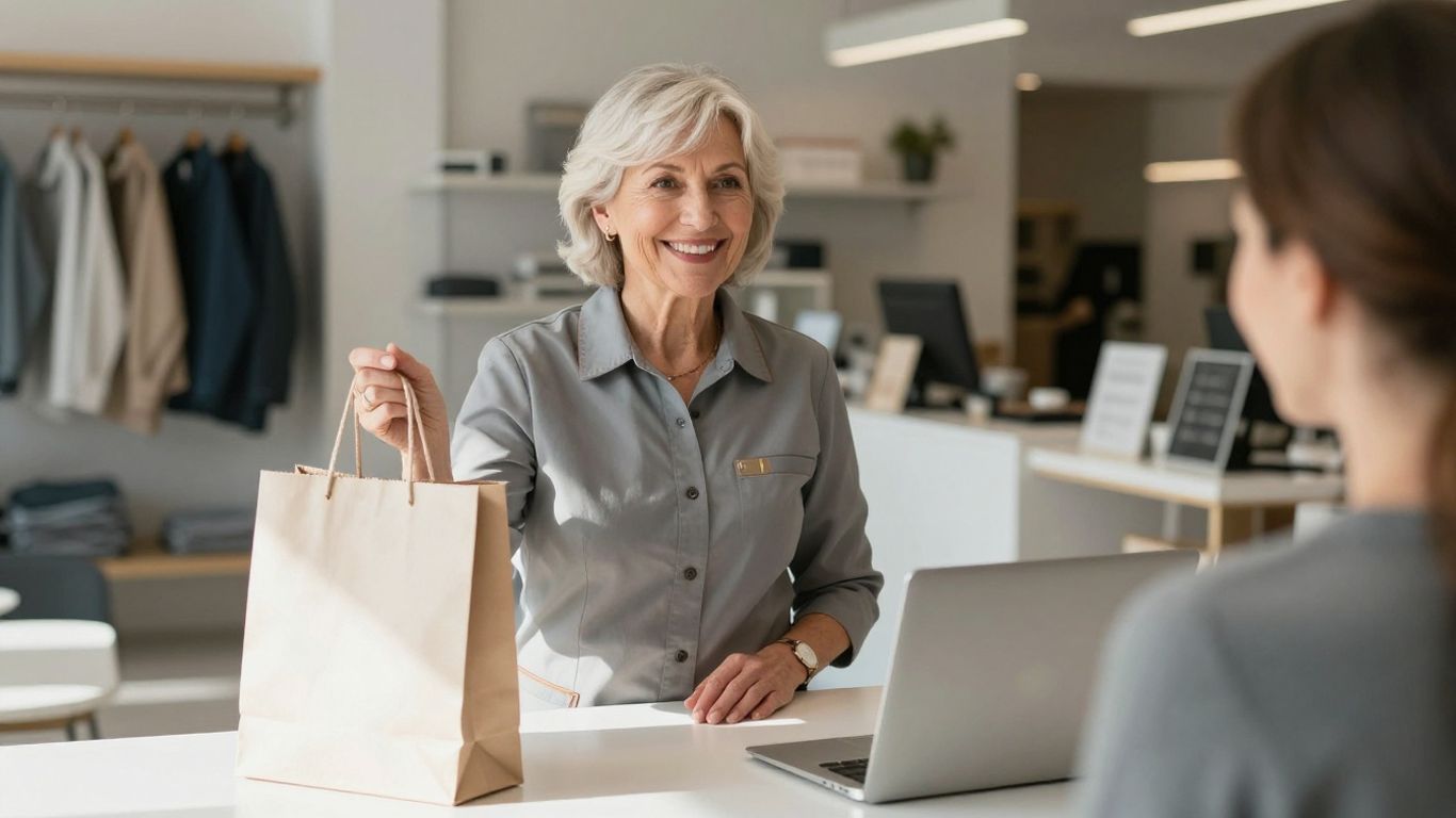 Senior woman working in a retail store.