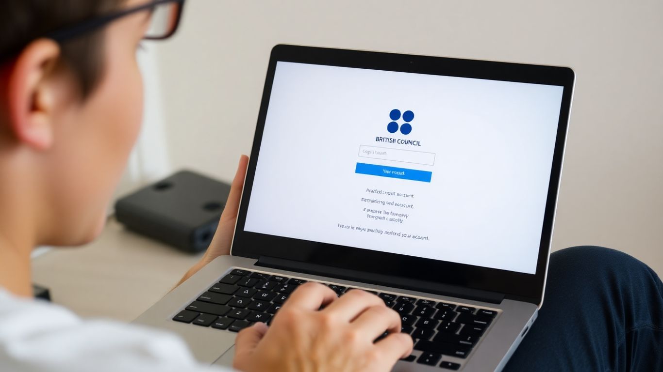 Person struggling to log into British Council account on laptop.
