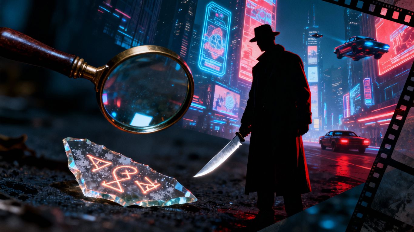 Collage of film stills: slasher, detective, and sci-fi movie scenes.