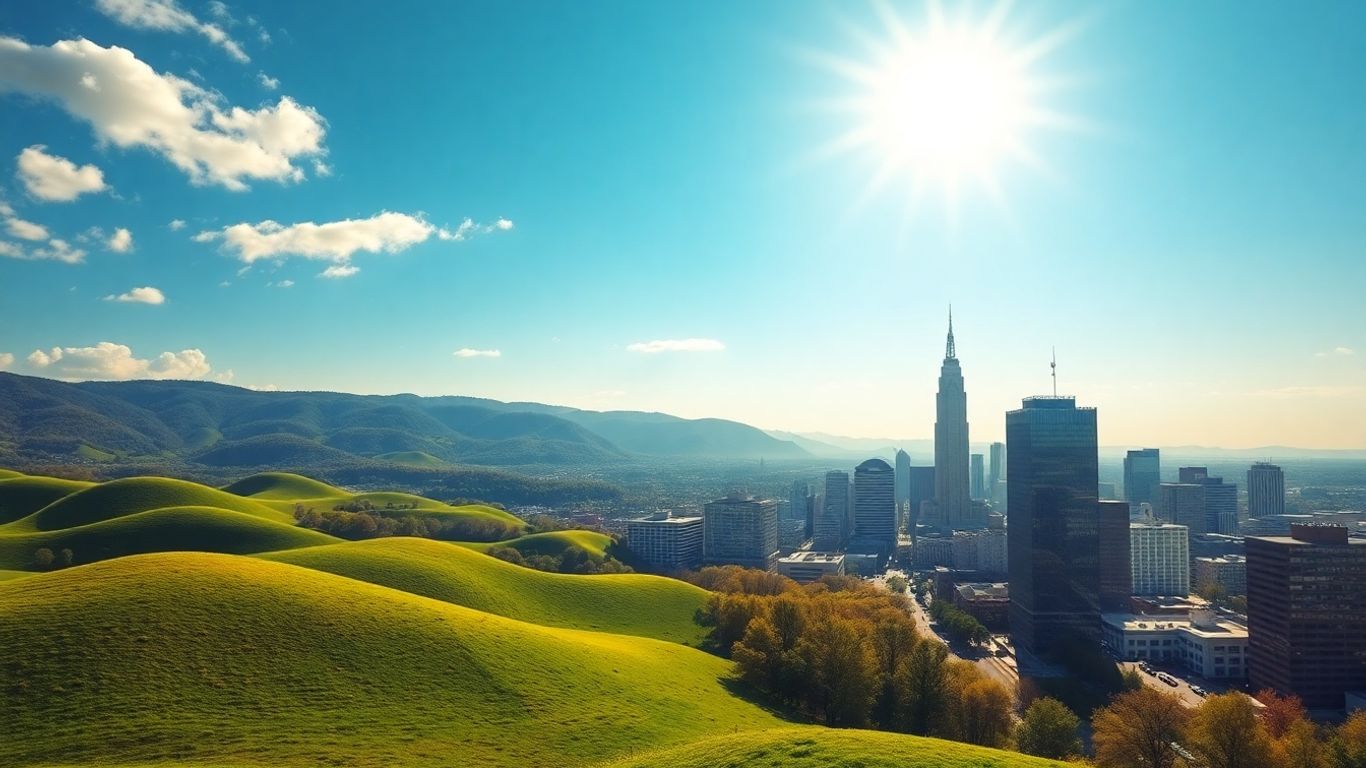 North Carolina business landscape with hills and city
