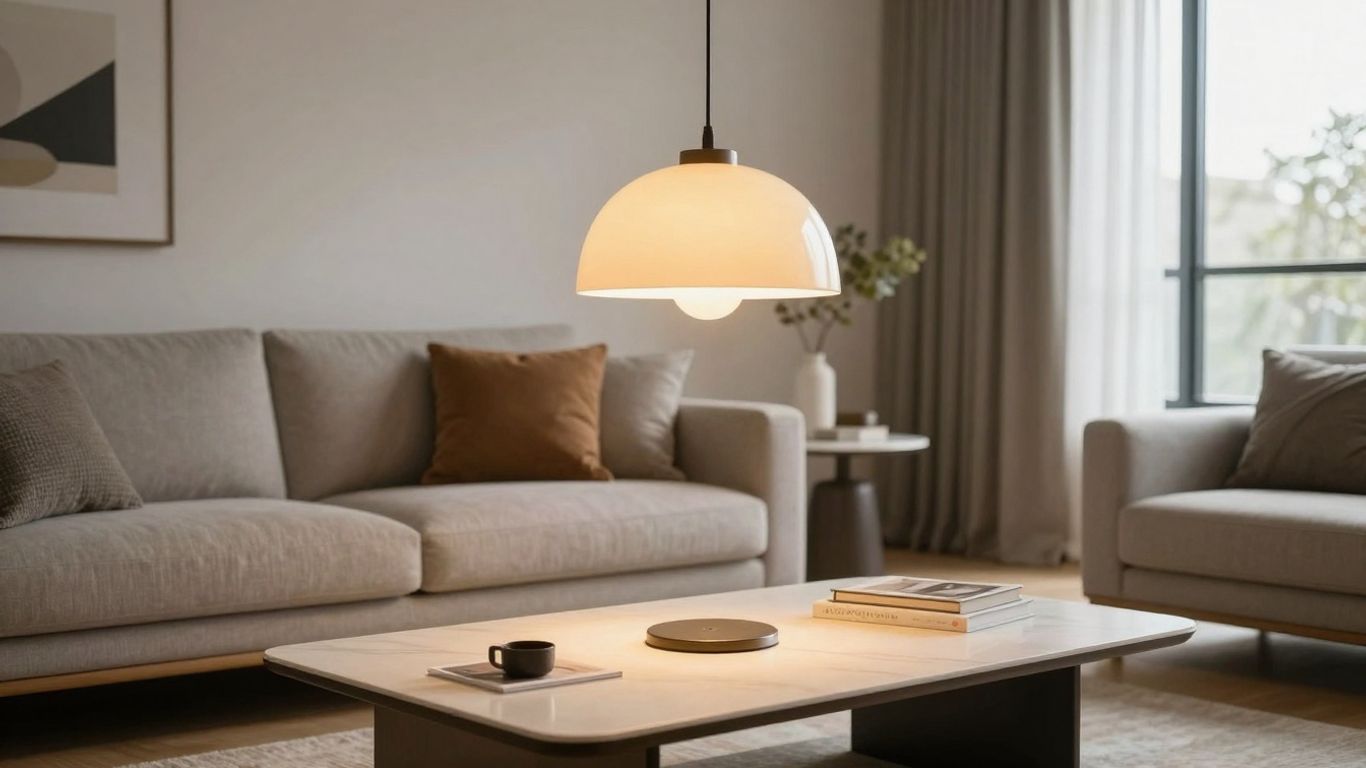 Elegant light pendant hanging in a modern living room.