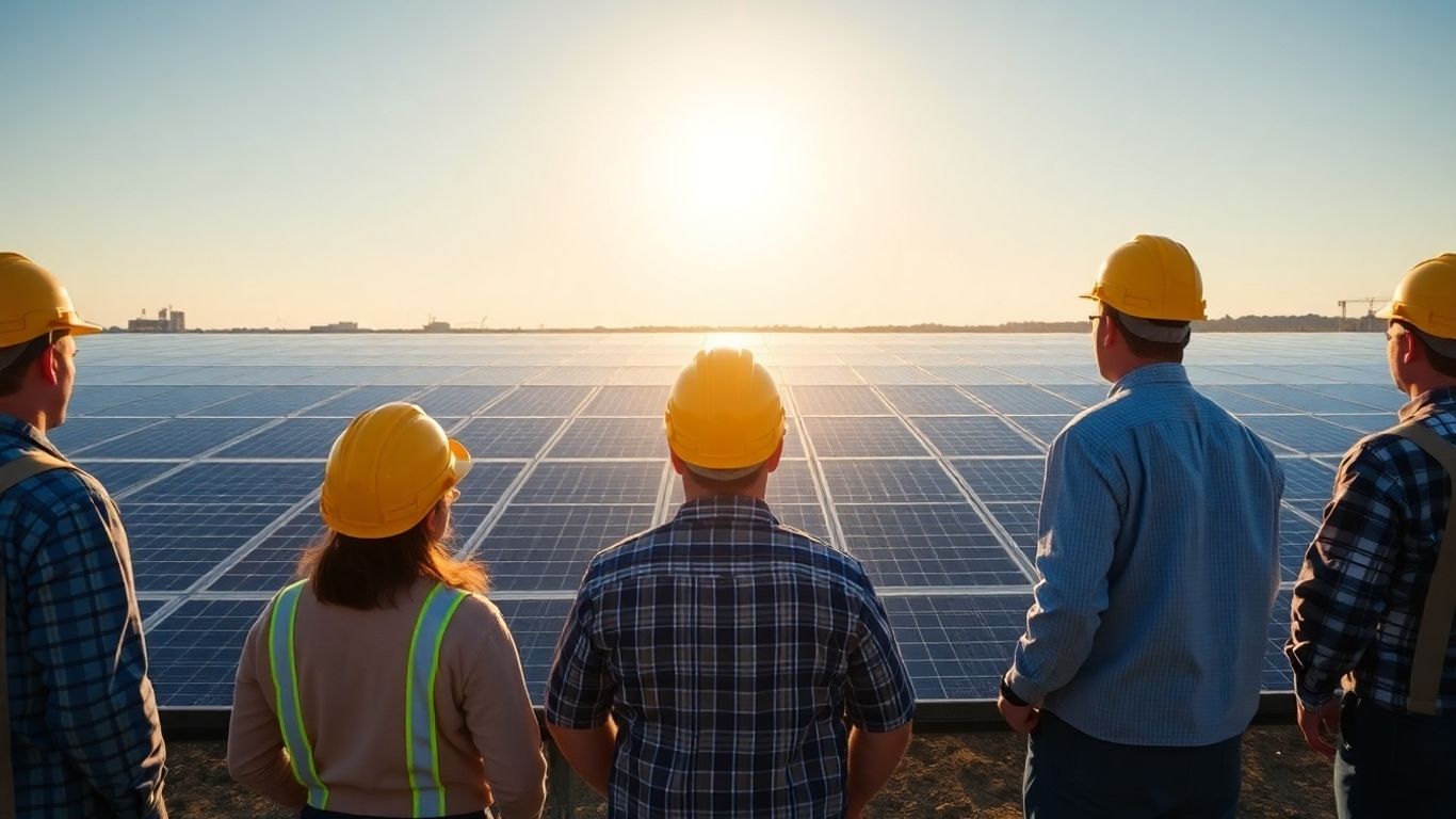 Panneaux solaires sous un soleil éclatant, acteurs de la filière réunis.