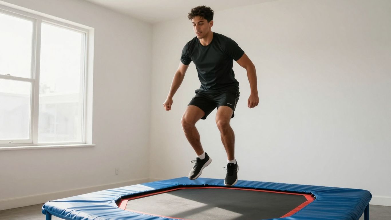 Person exercising on a mini-trampoline for fitness.