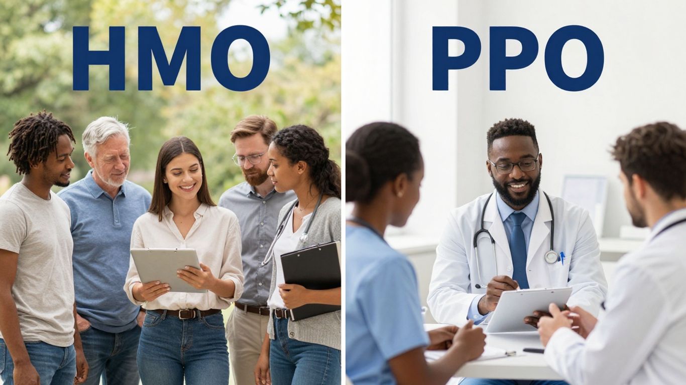 HMO vs PPO health insurance comparison image.