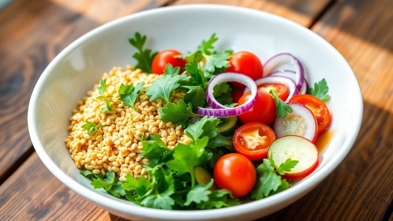 Roasted buckwheat salad with rocket and fresh veggies