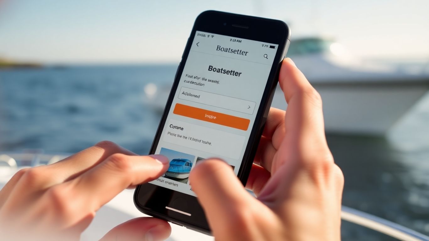 Boatsetter app on phone with boat background