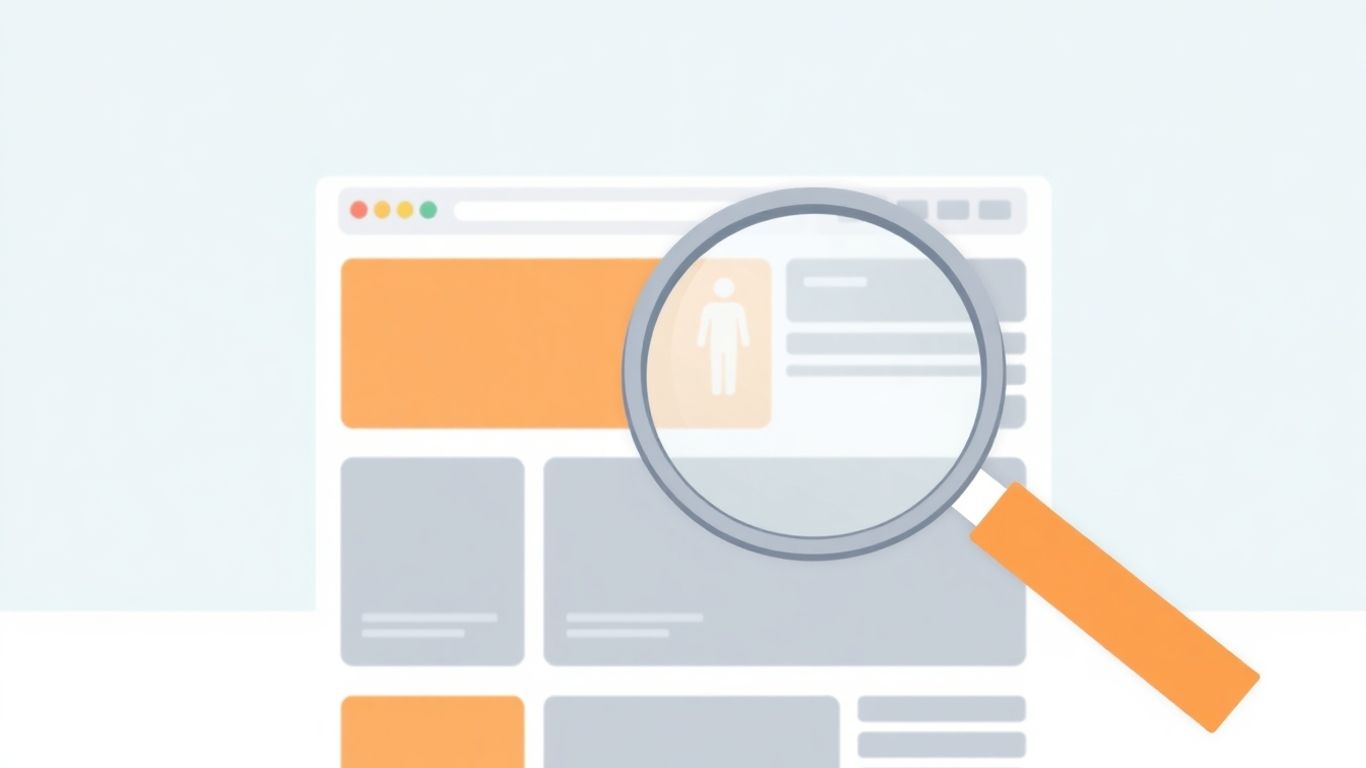 Magnifying glass over website interface for SEO audit.