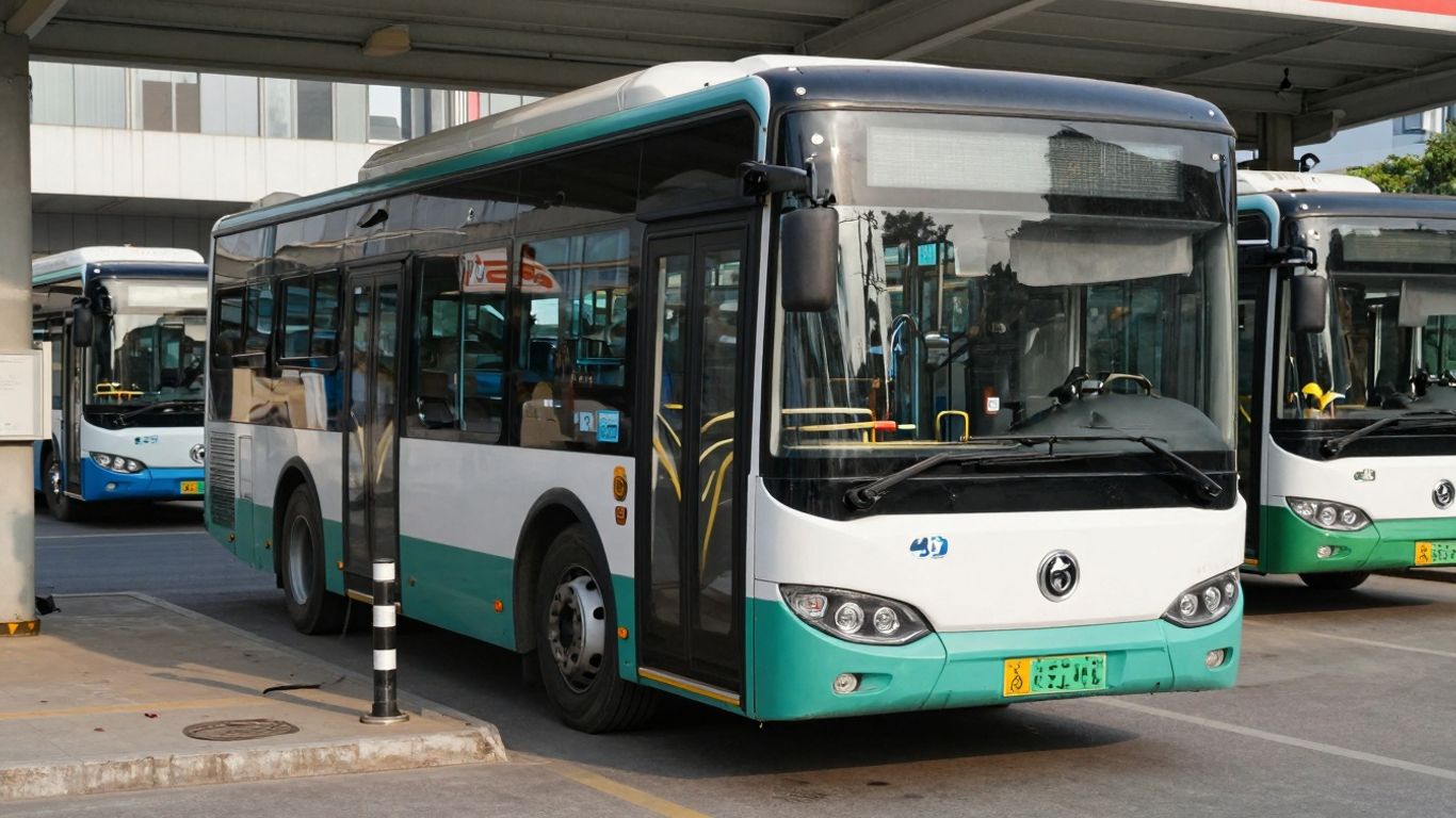 Bus électrique moderne en charge dans un dépôt.