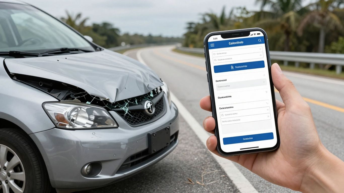 Florida car accident scene and legal help contact.