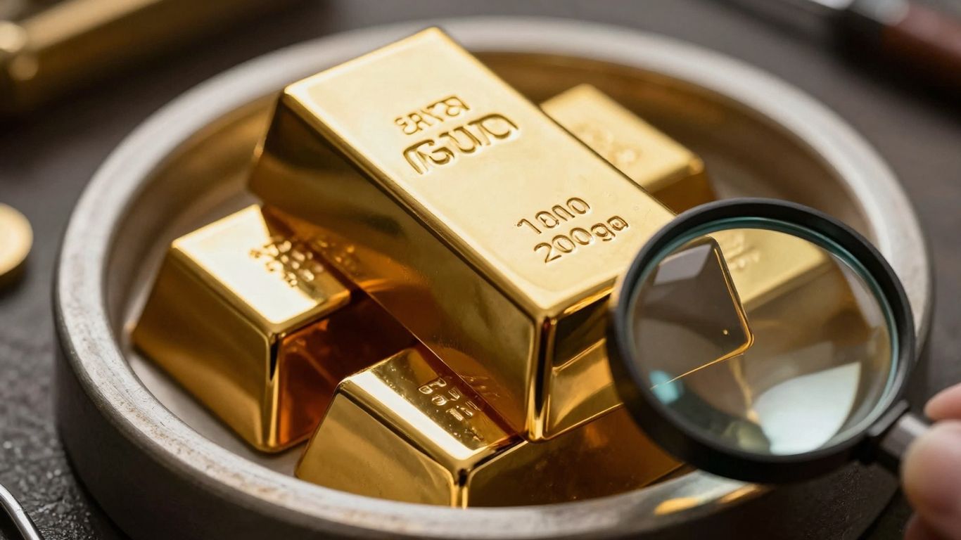 用放大镜观察金条进行估价。