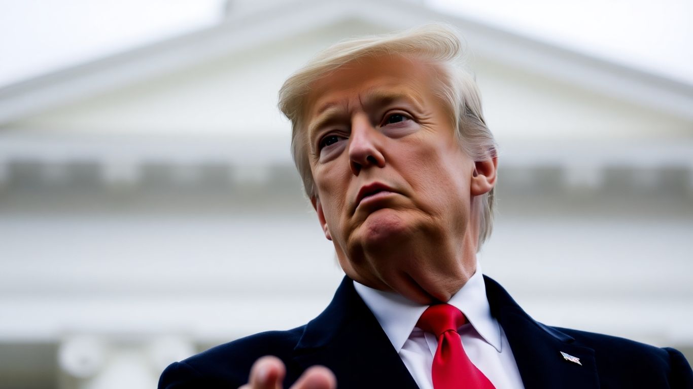 US President Donald Trump speaking at a podium.