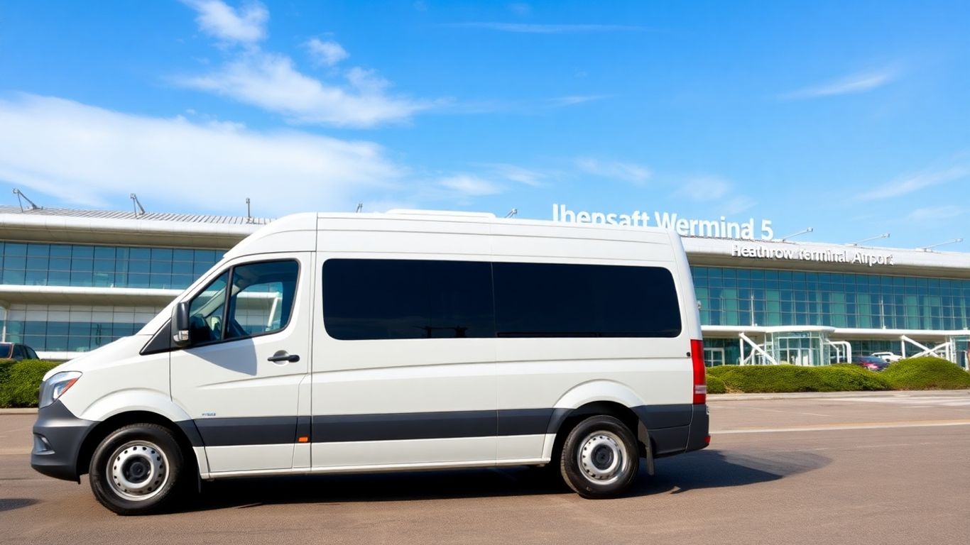 Minibus outside Heathrow Airport terminal