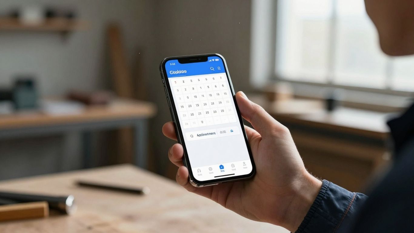 Contractor scheduling appointments on a smartphone during the off-season.