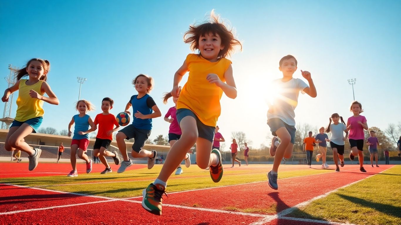 Young athletes competing in track and field events.