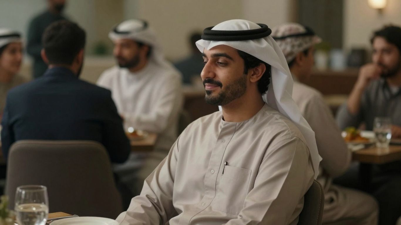 Persoană calmă într-un grup social aglomerat.