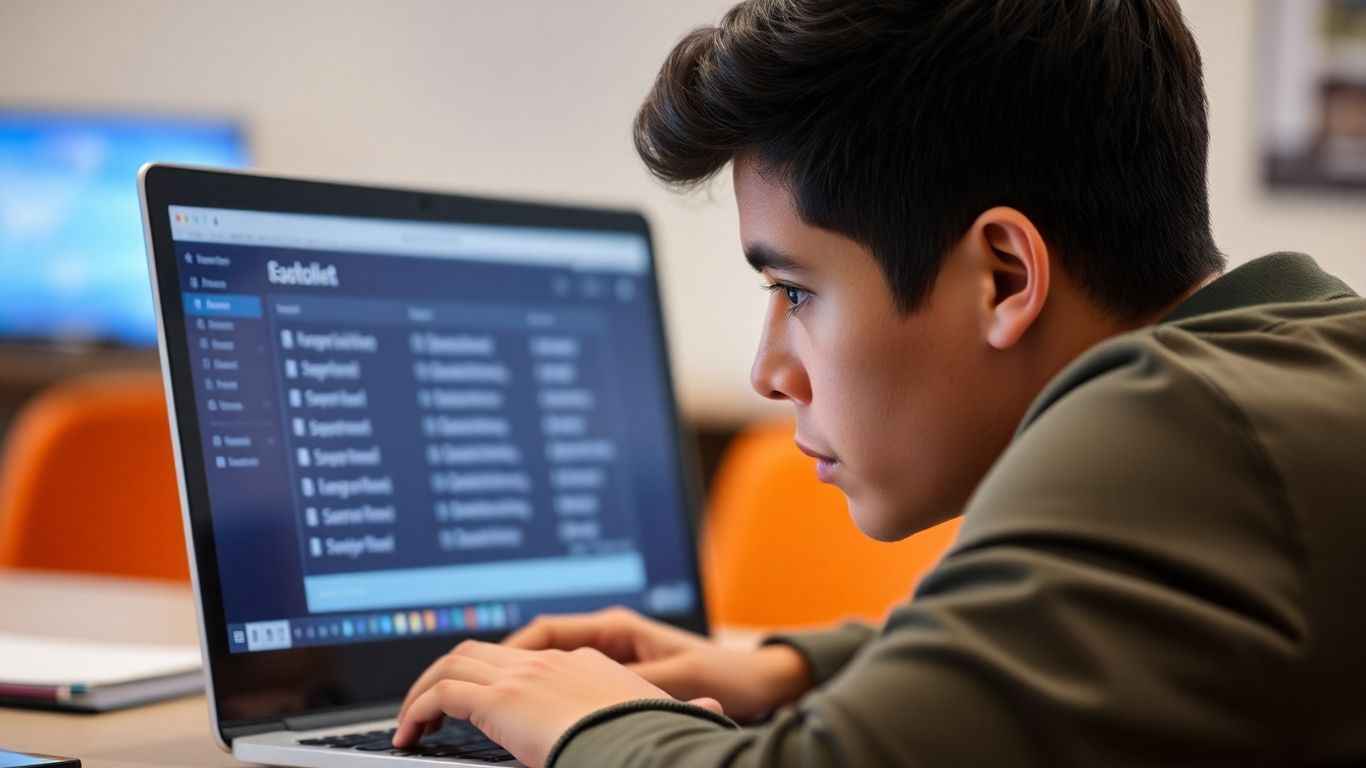 Student taking IELTS computer-based practice test on a laptop.