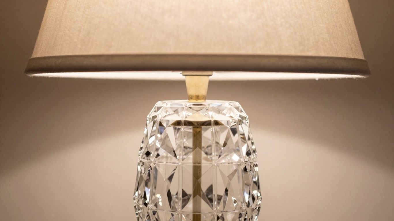 Elegant crystal table lamp with sparkling base.
