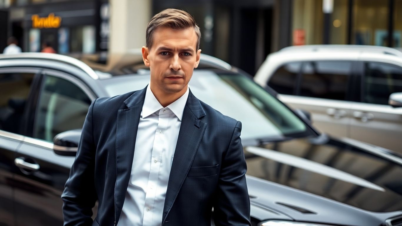 Professional bodyguard in suit guarding a VIP.