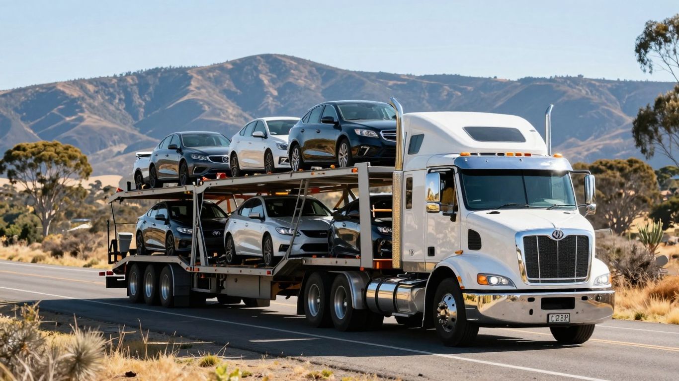 Car carrier truck on Australian highway, interstate move.