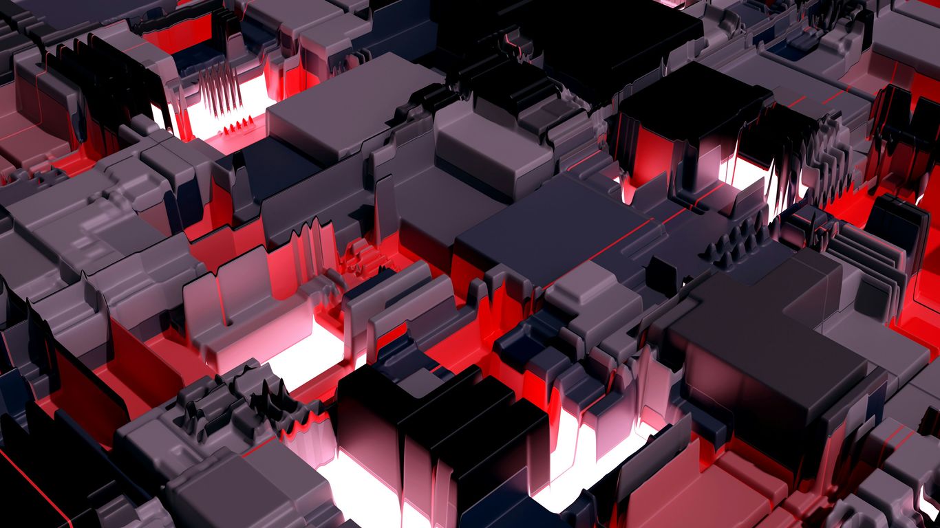 a computer generated image of a city with red lights