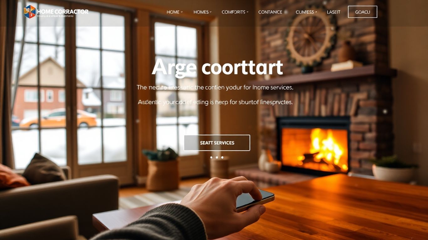 Contractor website with winter scene and user engagement.