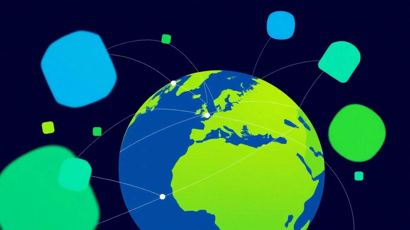 Globo com conexões representando comércio internacional e IVA.