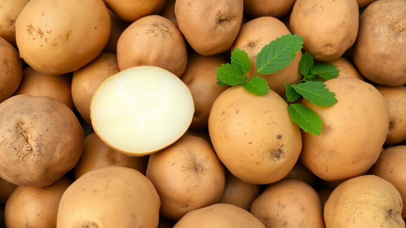 Verse biologische aardappelen met aarde en groene blaadjes