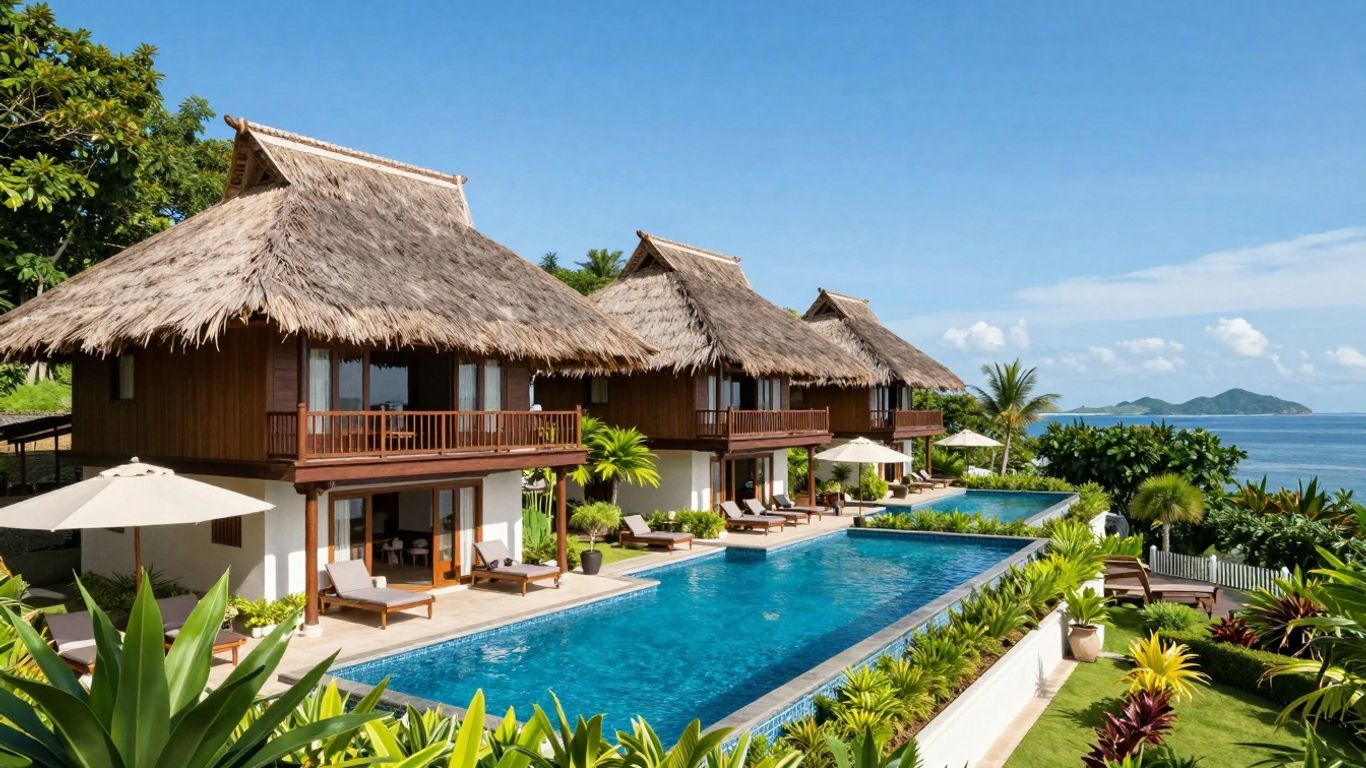 Bintang Flores Hotel exterior with pool and tropical landscaping.