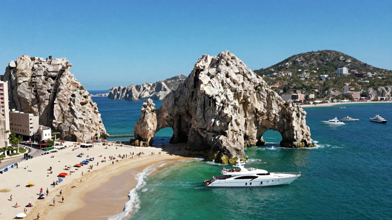 Cabo San Lucas Arch and beach aerial view.
