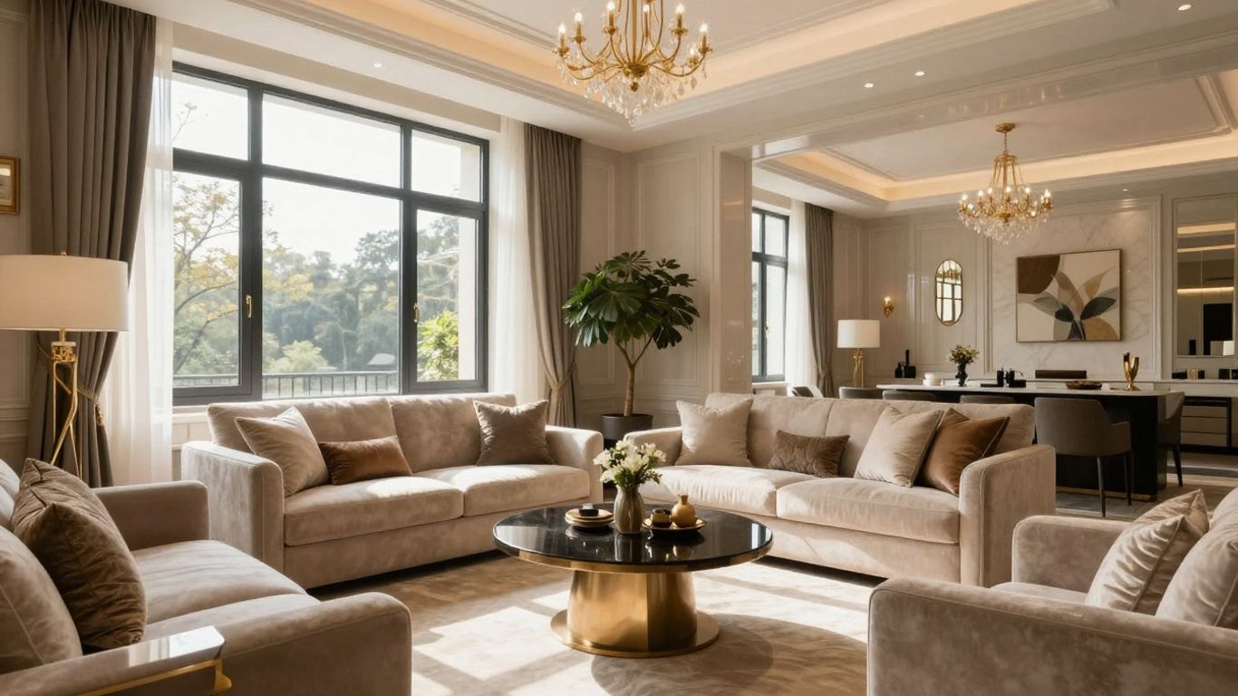 Luxurious Airbnb interior with premium furnishings and natural light.