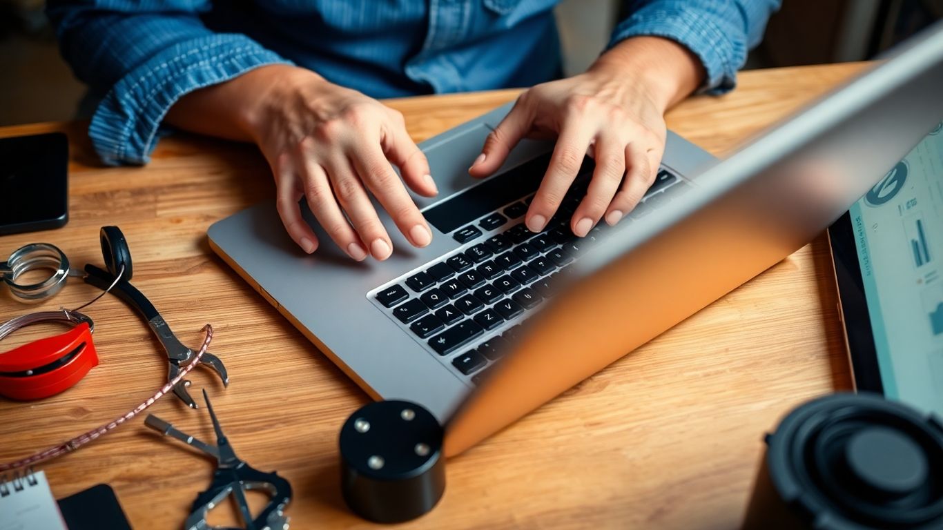 Hands working on a laptop for website maintenance