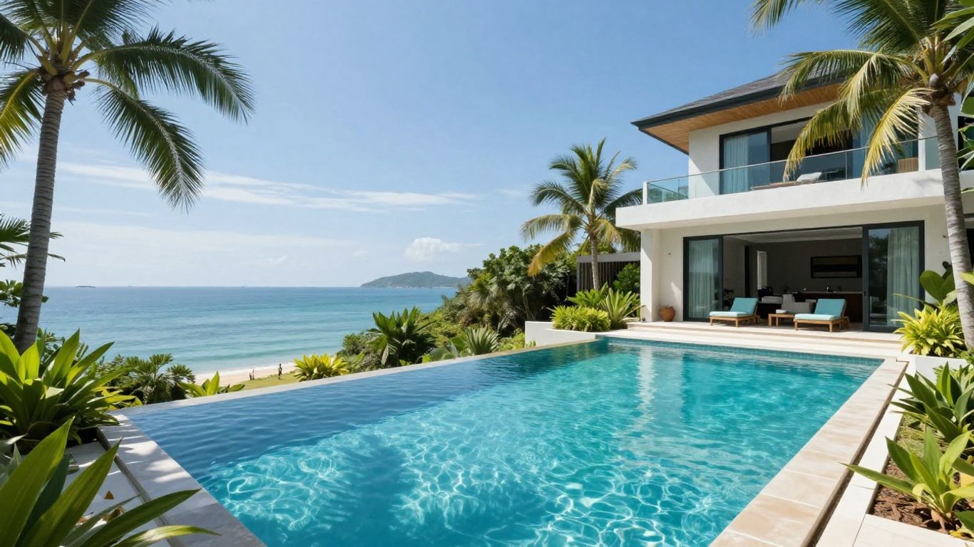 Luxury villa with infinity pool overlooking Phuket sea.