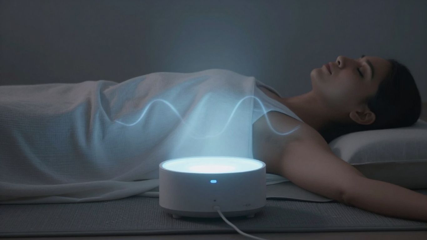 Person receiving VIBE PEMF therapy with pulsing light.