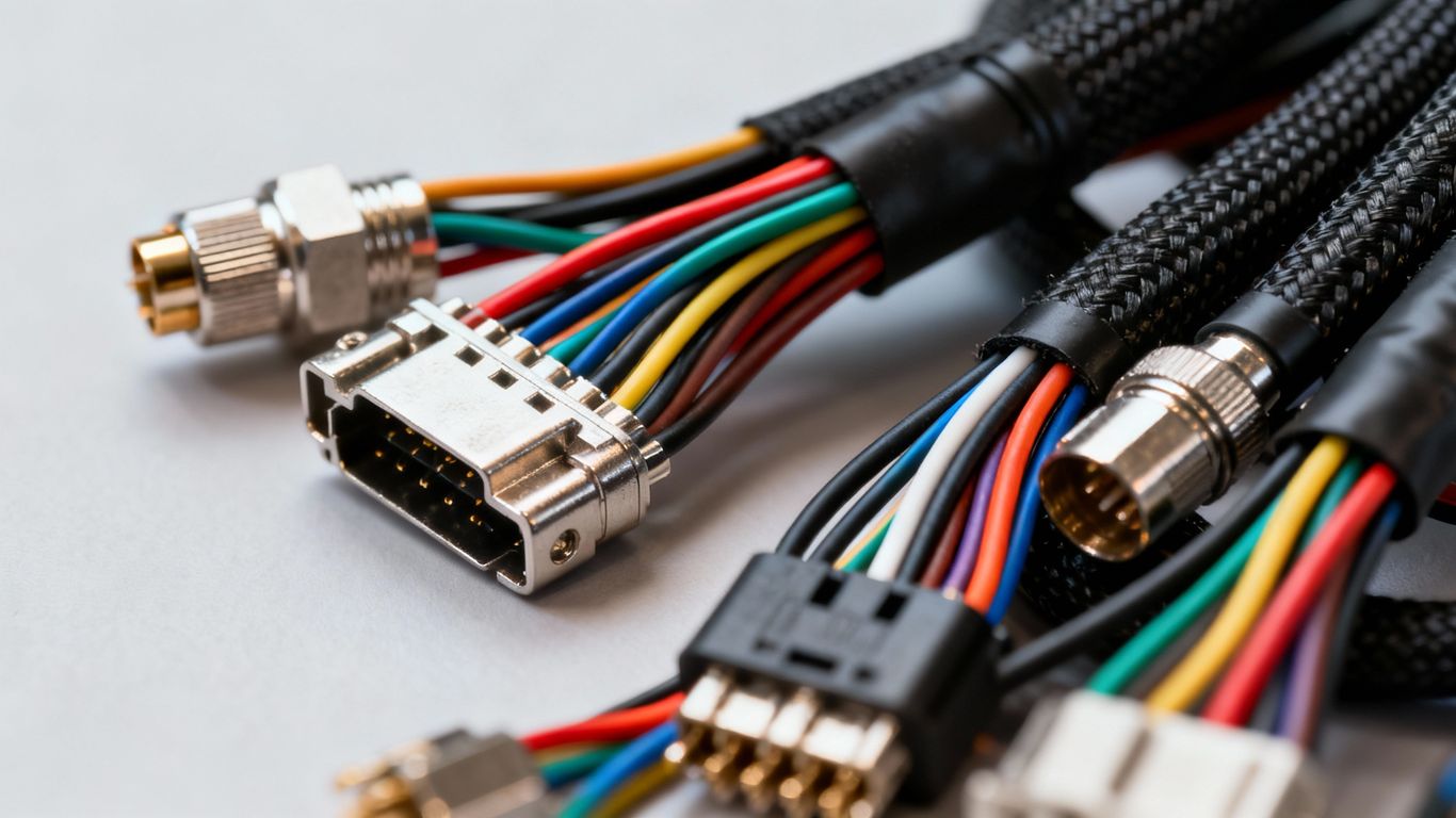 Custom cable harness with colorful wires and connectors.