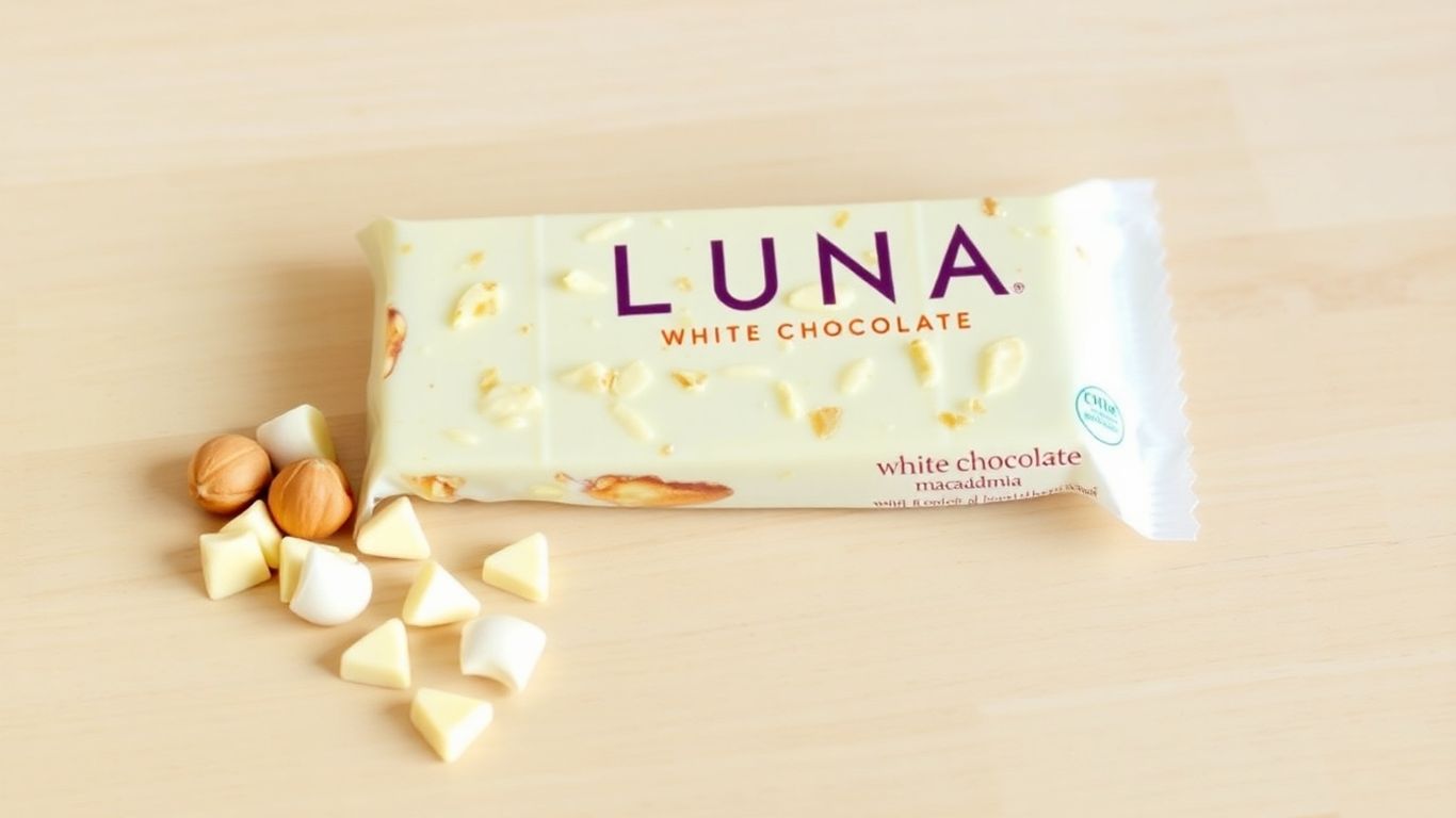 Luna Bar White Chocolate Macadamia with nuts on table