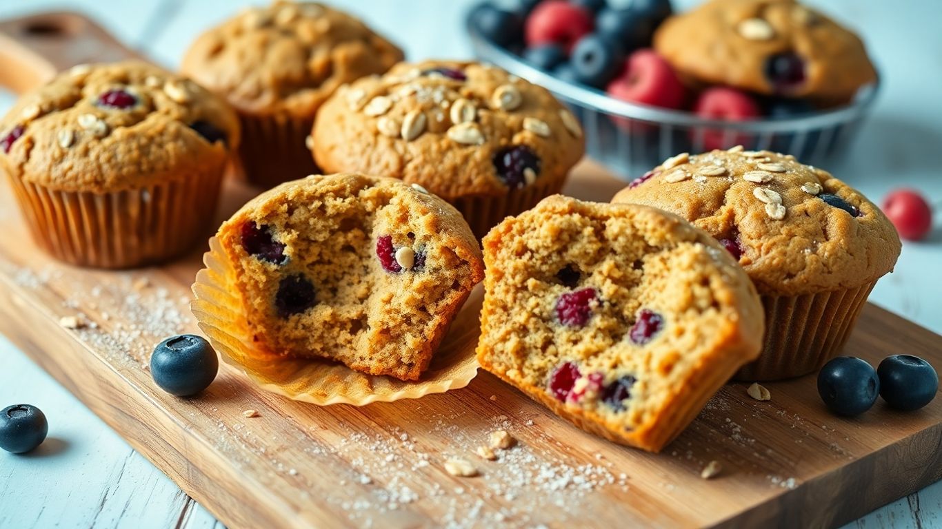 Healthy breakfast muffins with berries and oats