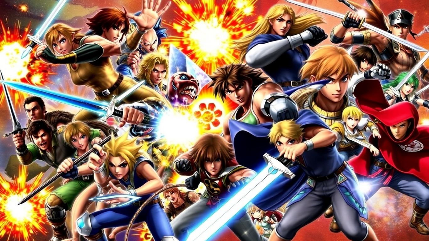 PS2 RPG characters in action, game art.