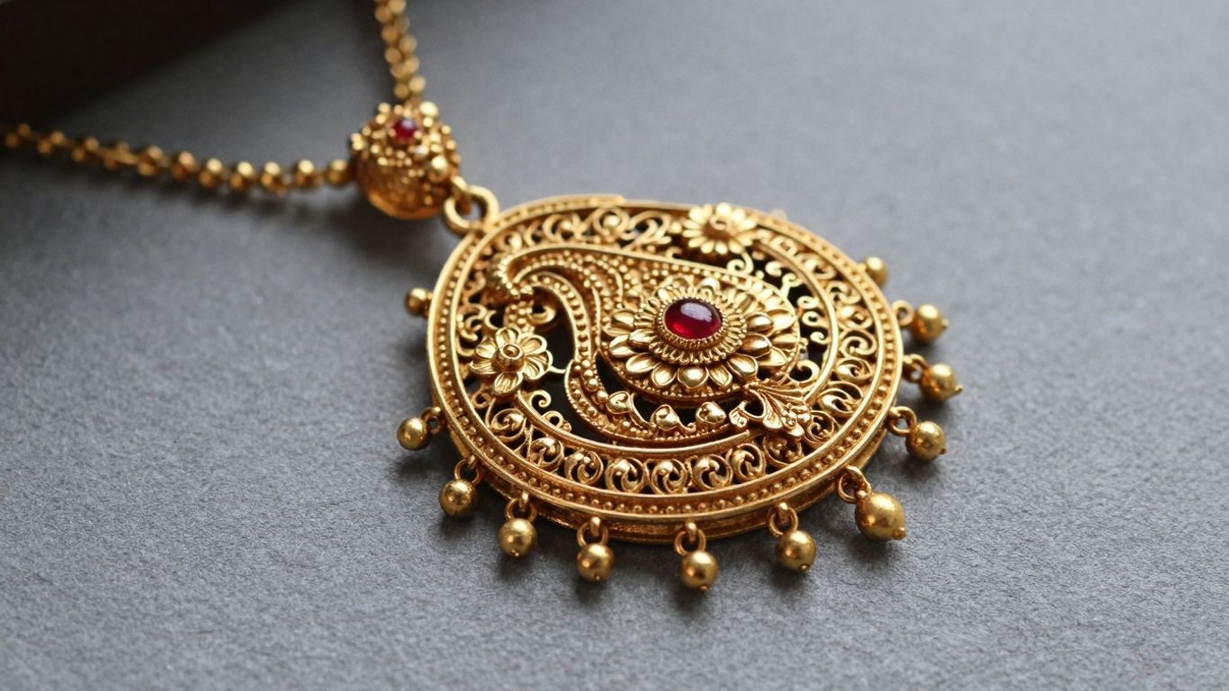 Intricate Nakshi jewelry with floral and paisley motifs.