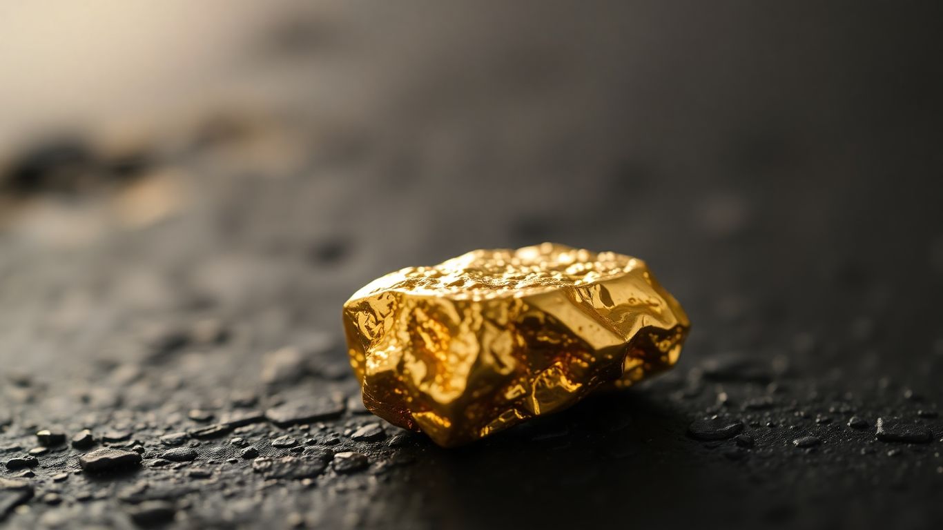 Nugget d'or brillant sur fond sombre.