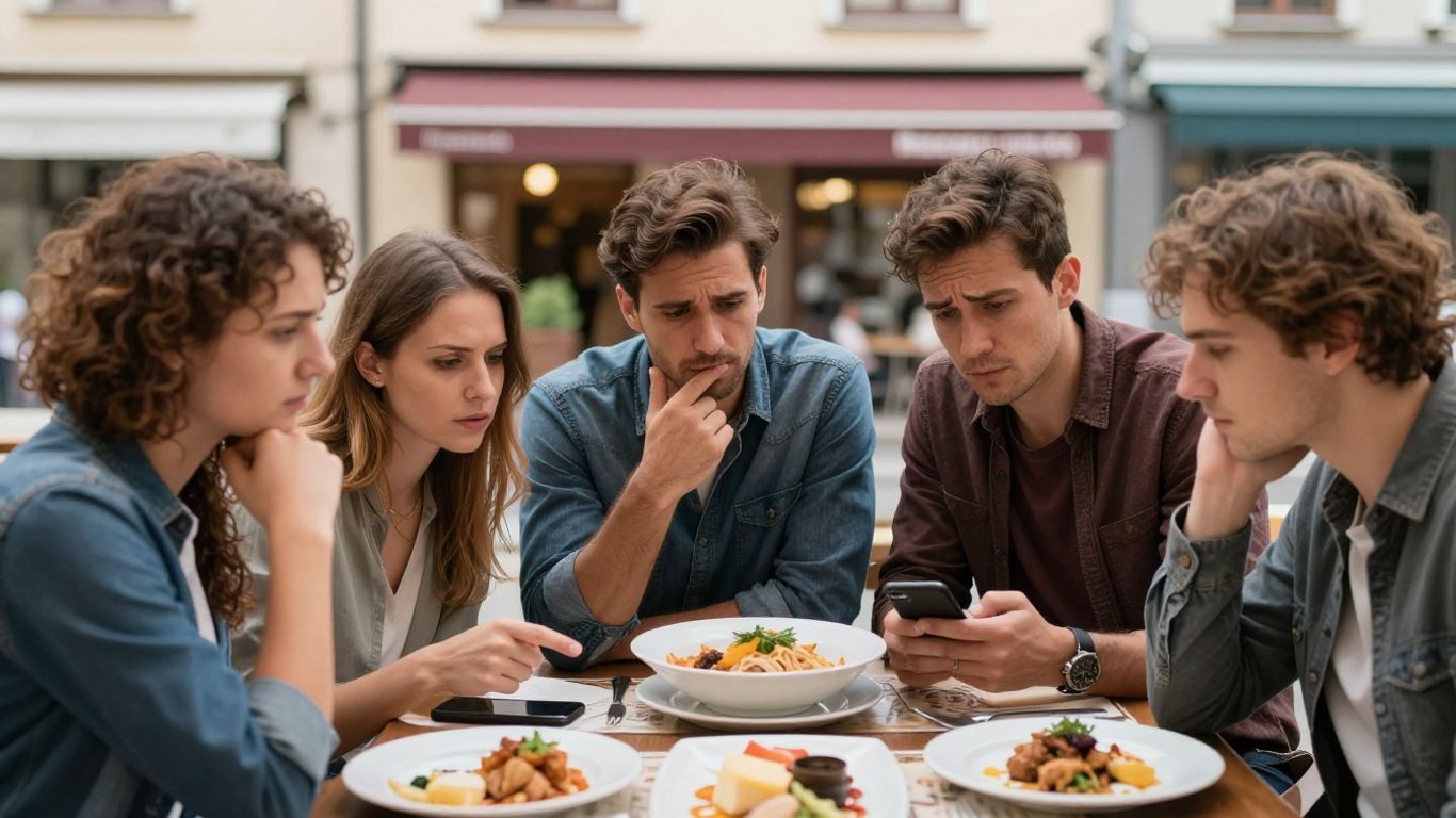 Turiști confuzi alegând un restaurant pe baza unor impresii false.