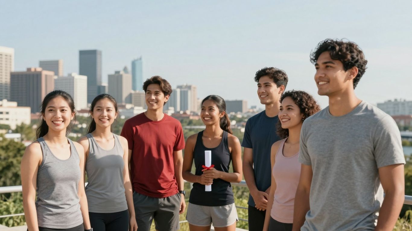 Absolwenci AWF patrzący w przyszłość z dyplomem