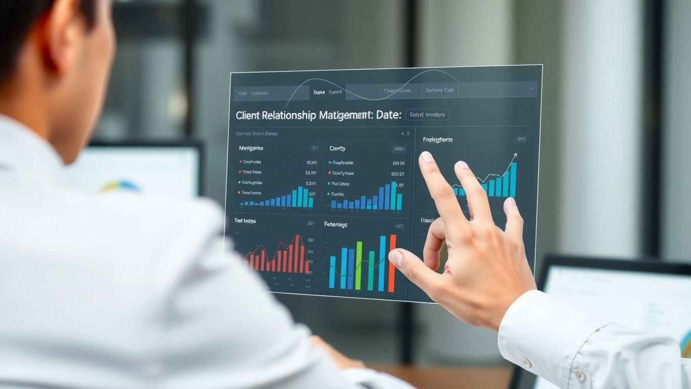 Client relationship management interface with growth indicators.