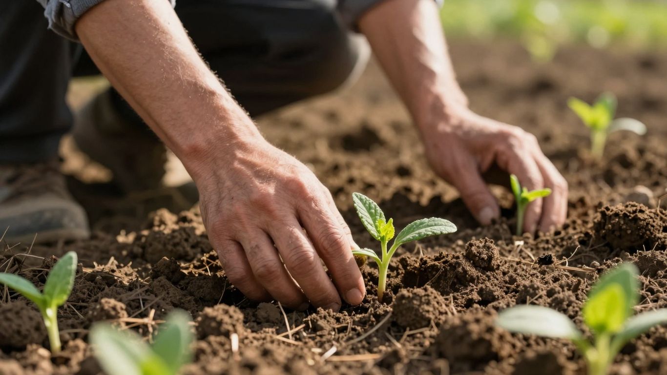 Campo con brotes verdes y tierra fértil.