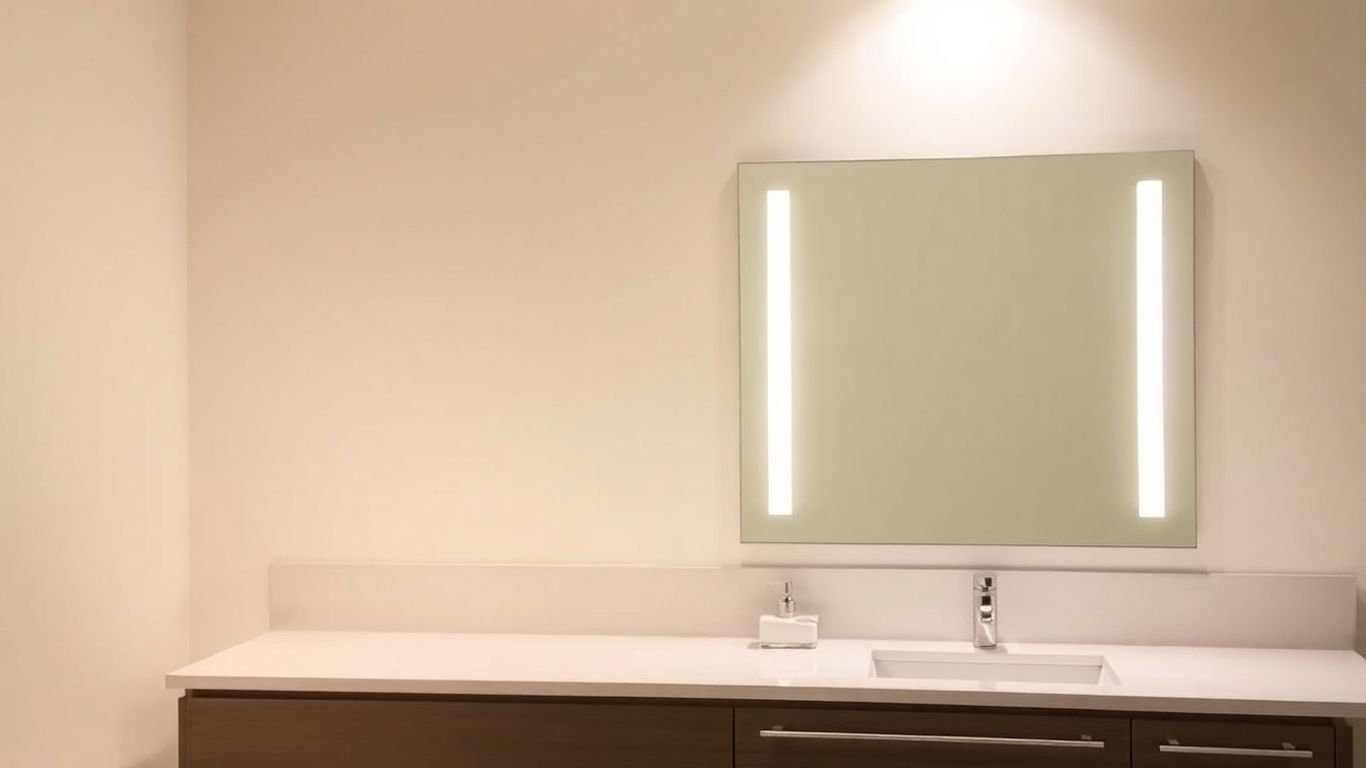 Bathroom vanity with bright, flattering lighting.